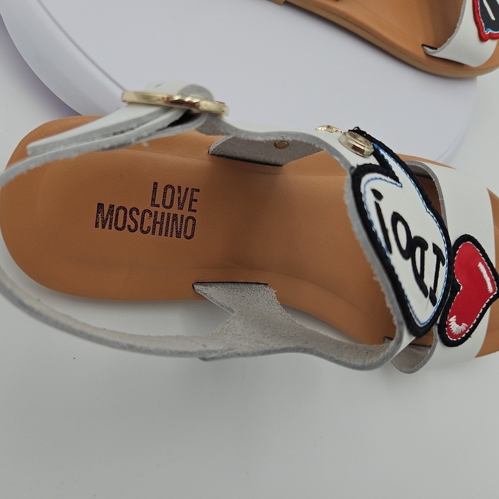 LOVE MOSCHINO White W/6.5 Ankle Strap Bride "I Do" Heart Wedding Sandals *EUC* - Picture 9 of 16